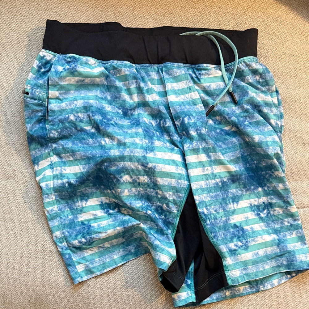 Lululemon Striped Blue and Black Swim Shorts